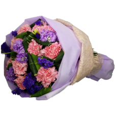 One Dozen Pink Color Carnations Bouquet in Round Shape