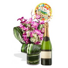 Dendrobium Orchid Package , Sparking wine and balloon