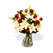 10 Roses and 7 Asiatic Lily Vase Bouquet