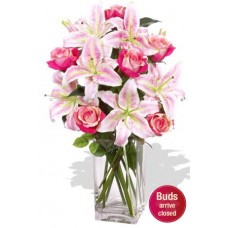 Oriental Bouquet , 5 Lily and 6 Rose Vase Bouquet