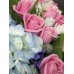 Blue Hygrangea with One Dozen Maria Pink Rose Bouquet